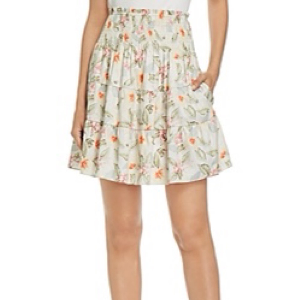 Rebecca Taylor Kamea Smocked Floral Print Skirt